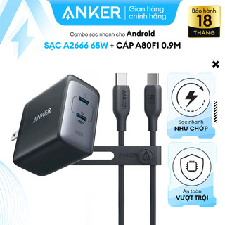 Combo Bộ Sạc Cáp Anker Công Suất 65W Power IQ 3.0 Sạc Nhanh iPhone 15 Series, Macbook, Laptop Dùng Cổng USB-C