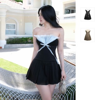 Đầm Ngắn Nữ Pleated Lil Bowtie, Chất Vải Kaki Chéo Hàn Thoải Mái , WDN079,SOMEHOW