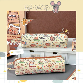  Túi bút capybara chất liệu vải canvas hoạ tiết dễ thương 