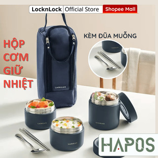 Hộp cơm giữ nhiệt văn phòng 1.1l locknlock 3 ngăn lhc8052s01, kèm túi và muỗng đũa - hapos official