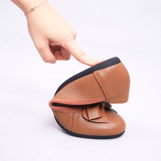 Giày Búp Bê Bệt Da Bò Thật Siêu Êm Gắn Nơ Pixie X424