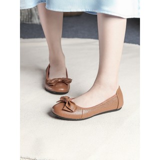 Giày Búp Bê Bệt Da Bò Thật Siêu Êm Gắn Nơ Pixie X424