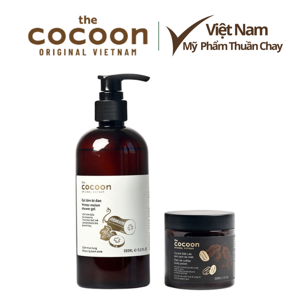 Combo Gel tắm bí đao cocoon 310ml + Cà phê Đắc Lắc sạch da chết cocoon 200ml - Thuần Chay Việt Nam