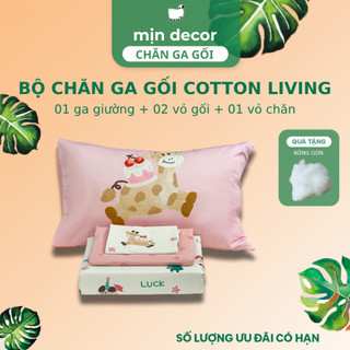 Bộ Chăn Ga Gối Cotton Living Mịn Decor Làm Phủ Bo Chun 30cm, Ga Giường Cotton Size 1m2x2m & 2mx2m2