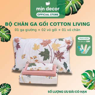 Bộ Chăn Ga Gối Cotton Living Mịn Decor Làm Phủ Bo Chun Đệm Dưới 30cm, Ga Nệm Size 1m6x2m 1m8x2m