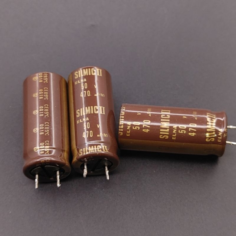 (1 con) Tụ điện Elna Silmic II chữ vàng 470uF 50V tháo máy