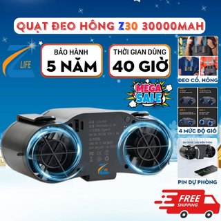 Quạt đeo thắt lưng, quạt điều hòa motor 2 phản lực 4 cấp độ gió mát pin chuẩn lithium 25.000mah