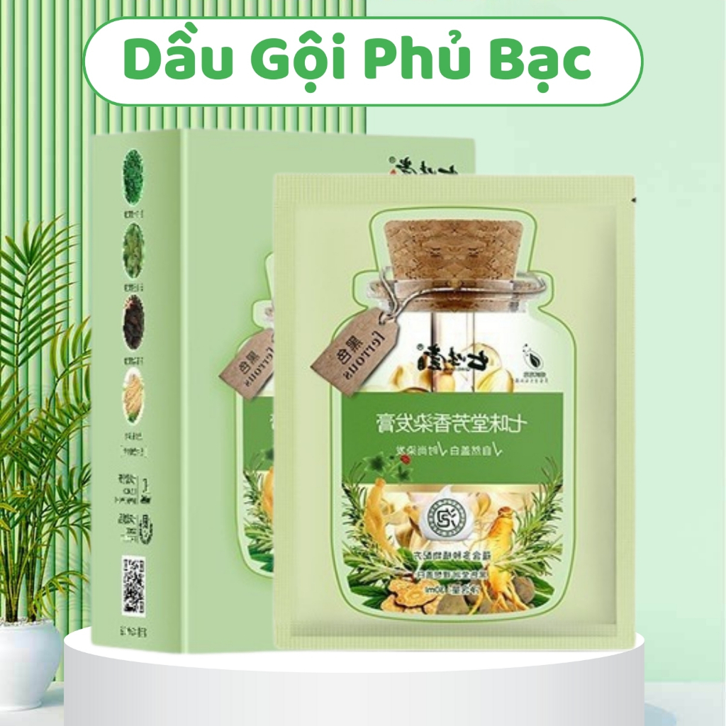Dầu Gội Nhuộm Tóc Thảo Dược Hộp 10 Gói , Dầu Gội Phủ Bạc Nhuộm Tóc Đen, Nâu Nuôi Dưỡng Kích Thích Mọ