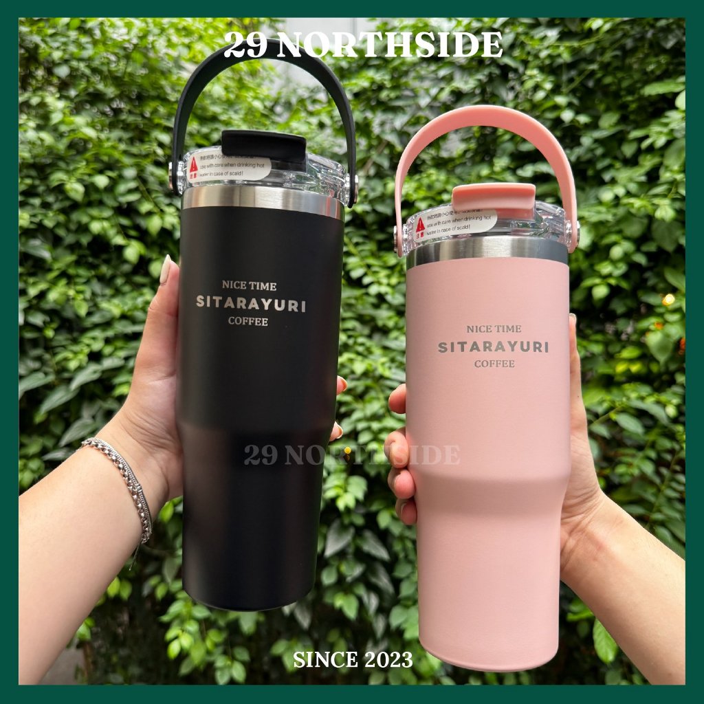 Ly Giữ Nhiệt SITARAYURI Dung Tích Lớn 900ml Có Quai Sách Tiện Lợi Tặng Kèm Ống Hút Dễ Dàng Vệ Sinh