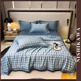 Bộ chăn ga gối lụa thái 4 món cao cấp chăn trần hè NSK027 Nishikawajp