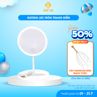 Gương tròn trang điểm để bàn có đèn led, gương để bàn có đèn led cảm ứng với 3 chế độ sáng