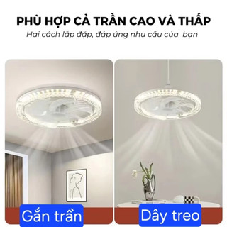 Quạt trần thông minh có điều khiển từ xa kèm đèn led siêu sáng 45w, đuôi e27 thông dụng