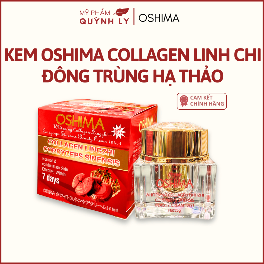 Kem OSHIMA Collagen Linh Chi Đông Trùng Hạ Thảo 10 in 1 Dưỡng Trắng Da Cao Cấp 35g