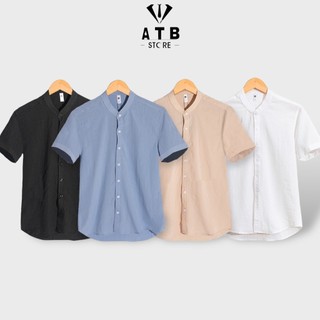 Áo Cộc Tay Cổ Tàu Chất Liệu Đũi Xước Nhật Cao Cấp , Khuy Dọc form regular