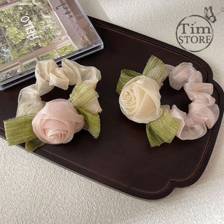 Dây cột tóc scrunchies vải hoa tiểu thư nhẹ nhàng TIMSTORE buộc tóc hoa hồng voan