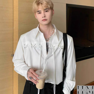 Áo sơ mi đan day xỏ khuyên from rộng thiết kế cao cấp Sixhuman HM019