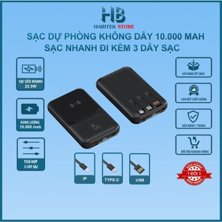 Sạc Dự Phòng Không Dây 10.000Mah Tích Hợp 3 Cổng Sạc Hỗ Trợ Sạc Nhanh, Hiển Thị Dung Lượng Pin Phụ Kiện Pin Dự Phòng
