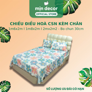 Chiếu Điều Hoà Cao Su Non Kèm Chăn Thun Lạnh MỊn Decor, Chiều Cao Su Bo Chun Bọc Đệm 30cm - Nhiều Hoạ Tiết