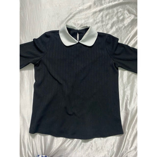 Đồ si/2hand- áo cổ trắng thun gân-ảnh shop quay và tự chụp