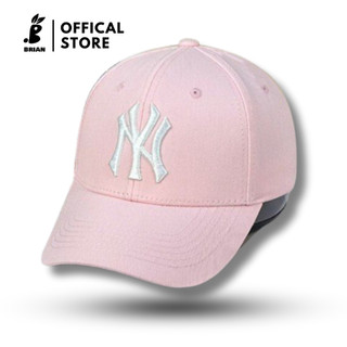 Mũ nón lưỡi trai thời trang nữ MLB NY hồng logo trắng nổi, nón kết form cứng hàng xuất dư Hàn Quốc