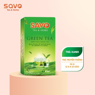 Trà Xanh SAVO Tea túi lọc truyền thống Green Tea (hộp 25 gói x 2g)