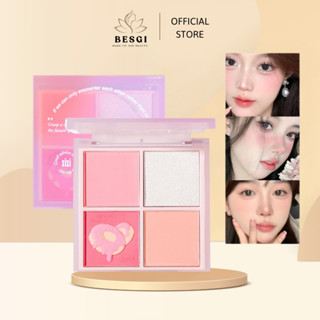 Phấn má hồng XIXI 4 ô nhũ sáng mắt má kèm highlight bắt sáng má hồng mềm mờ blush mềm mịn chống thấm nước