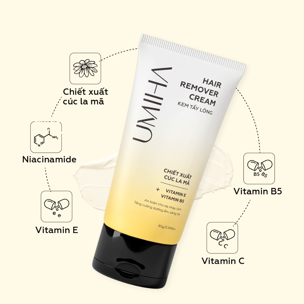 Kem tẩy lông Cúc La Mã UMIHA dành cho da nhạy cảm (85g) - Tẩy lông chân, tay, tẩy lông nách, tẩy lông vùng kín, bikini