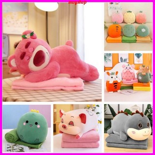 (Kèm Chăn Mền trong bụng) Bộ Chăn Gối Văn Phòng 2 trong 1 Gối Hình Thú Gấu Bông Cho Bé Đi Học