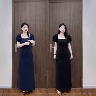 Đầm cổ vuông tay bồng dáng dài