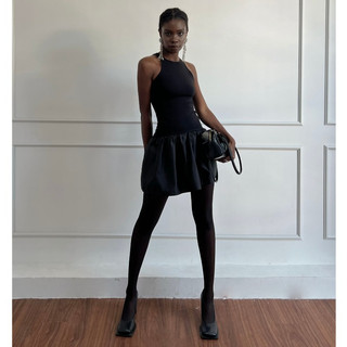 Đầm ngắn thiết kế cổ yếm ôm form xoè mix nylon - là min - MIXED NYLON MINI DRESS