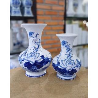 Lọ bình hoa men xanh dáng tỏi ve sen Cắm hoa thờ cúng bàn thờ - Sứ Bát Tràng