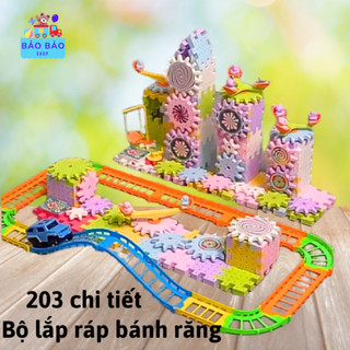 Bộ lắp ráp hình bánh răng đồ chơi lắp ráp bánh răng có thể chuyển động bằng pin cho bé