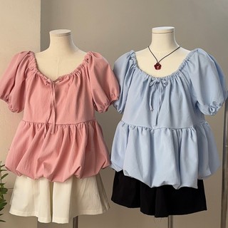 Áo sơ mi tay bồng dáng vừa có dây chỉnh chất vải đũi nhăn Halinh M175