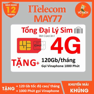 Sim 4g itelecom mạng vinaphone gói cước may77 4gb/ngày + miễn phí gọi vinaphone