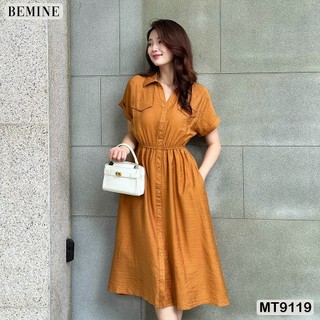 Đầm thiết kế cổ sơ mi nhún eo dáng chữ a bemine mt9119