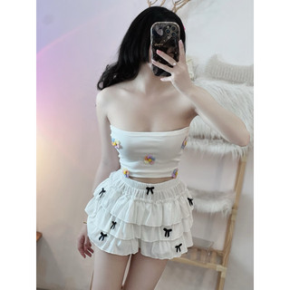 set áo cup hoa phối chân váy nơ tầng