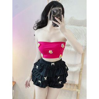set áo cup hoa phối chân váy nơ tầng