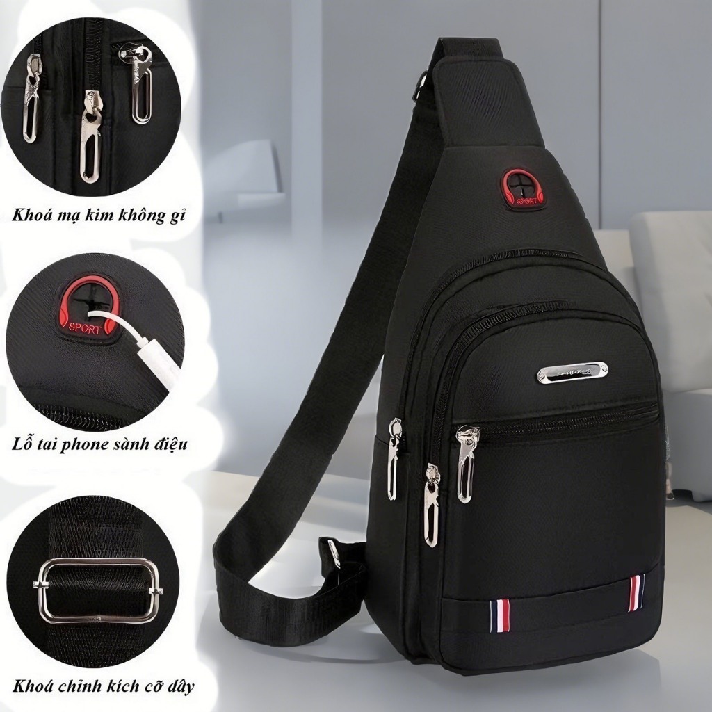 Túi đeo chéo nam nữ TC01 vải cavas chống nước, hoạ tiết trơn, 3 ngăn tiện lợi, đường may tỉ mỉ
