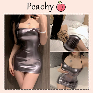 Váy ngủ sexy da bóng ôm body tôn dáng gợi cảm đầm hở lưng đan dây siêu xinh quyến rũ PEACHY P221
