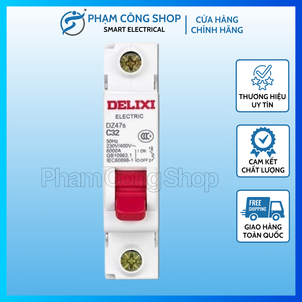 Cầu Dao Aptomat Dz47S C1P An Toàn Mcb Delixi 1 Pha 10A - 63A (Hàng Nội Địa) Thương Hiệu Delixi