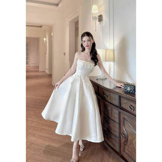 ĐẦM CÚP ĐÍNH HOA TRẮNG PHA LÊ FROM XOÈ