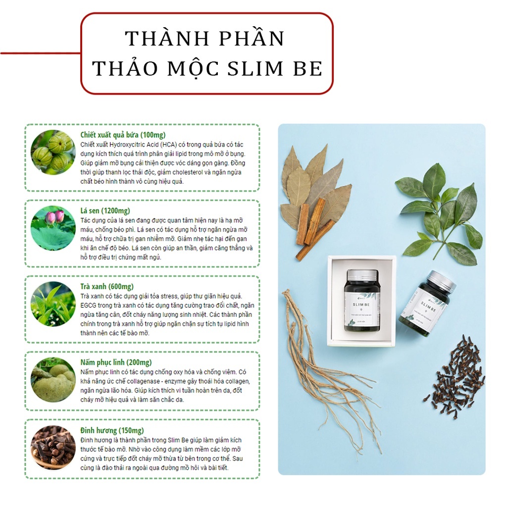 Viên Uống Giảm Cân SLIM BE Chính Hãng Hộp 30 Viên