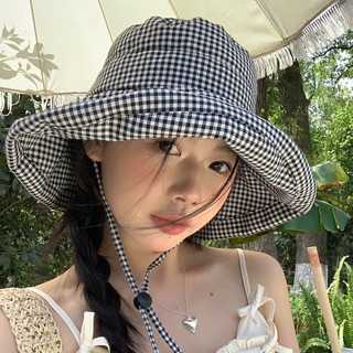 Mũ bucket xô kẻ sọc đen trắng Korea style vành rộng che nắng chống tia UV chất cotton dày dặn