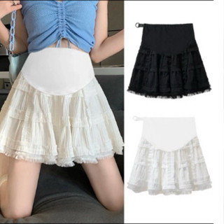 Chân Váy Bầu, Váy Bầu xoè dáng ngắn Nhà-Moom phối ren tầng phong cách Hàn Quốc