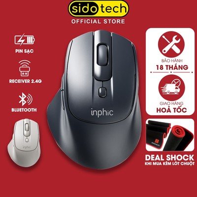 Chuột không dây bluetooth SIDOTECH INPHIC DR2 gaming silent tắt âm pin sạc wireless 2.4g bt 5.0 pc laptop macbook ipad
