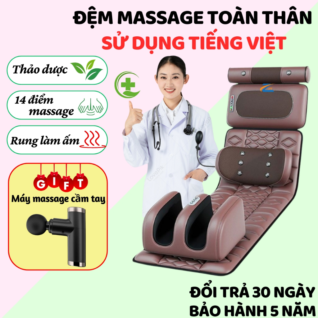 Tặng máy massage cầm tay-Đệm (nệm) mát xa toàn thân ZLIFE kèm máy mát xa chân, Ghế massage toàn thân