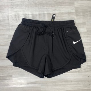 Quần Đùi Short Thể Thao Ngắn 2 Lớp Có Túi Tập Gym Yoga Nữ Logo thêu thiết kế xẻ bầu phối lưới