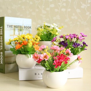 Chậu hoa giả Cây cảnh hoa cúc giả trang trí phòng khách Bộ hoa giả + lọ hoa Ngâu để bàn trang trí