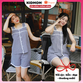 Set bộ quần áo mặc ở nhà nữ KIDMOM, Đồ bộ ngủ đôi mẹ và bé gái mùa hè chất liệu thô cao cấp, thoáng mát MK22