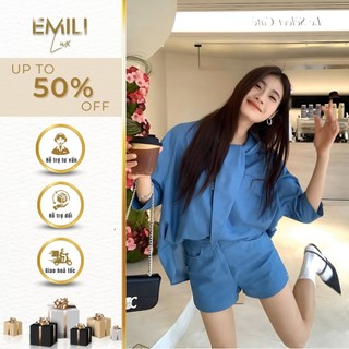 Set áo kiểu nữ phối khăn Emili set áo kiểu phong cách Hàn Quốc